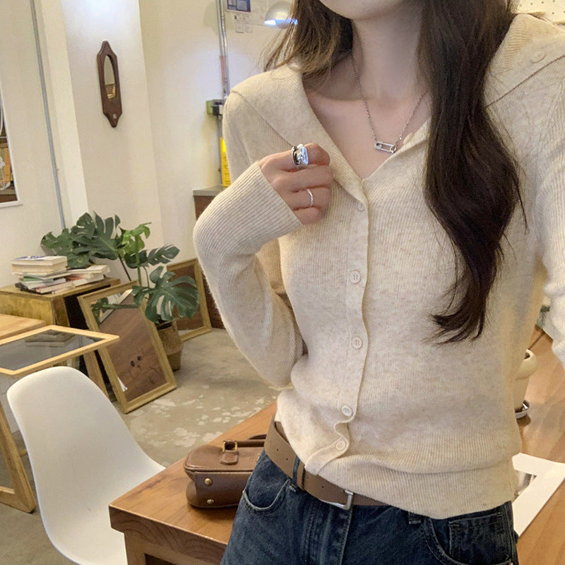 2026 Early Spring, Autumn, and Winter Collared Slim-Fit Long-Sleeve Knit Sweater for Women, Korean Style, Unique and Beautiful Design