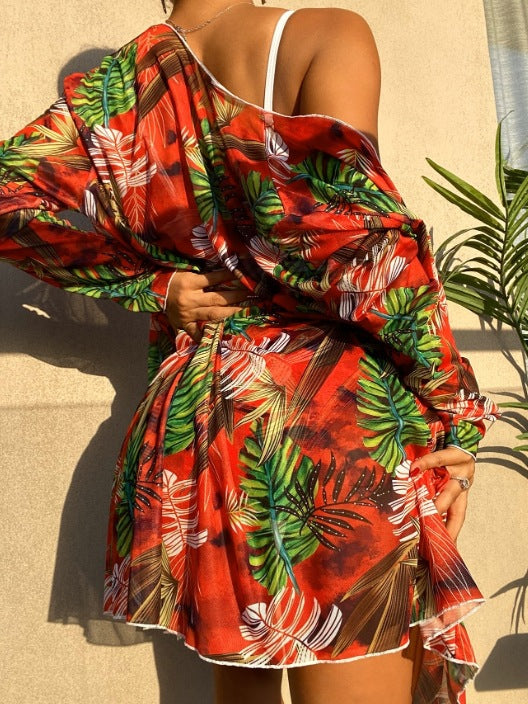 New Swimsuit Women's Cross-border European and American Split Beach Blouse Mesh Three-piece Sexy Bikini Beach Swimsuit