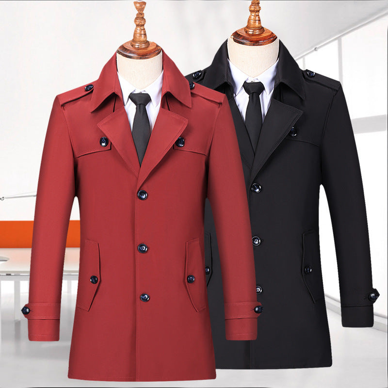 Windbreaker Men's Autumn New Mid-length Young Men's British Style Coat Chinese Style Cardigan Large Dress