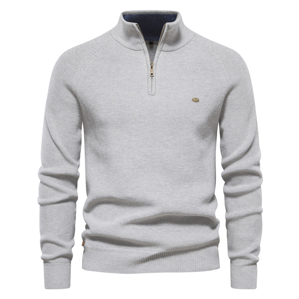 New Men's Long-Sleeve Autumn and Winter Versatile Stand Collar Casual Solid Color Sweater Half-Open Men's In-Stock Wholesale
