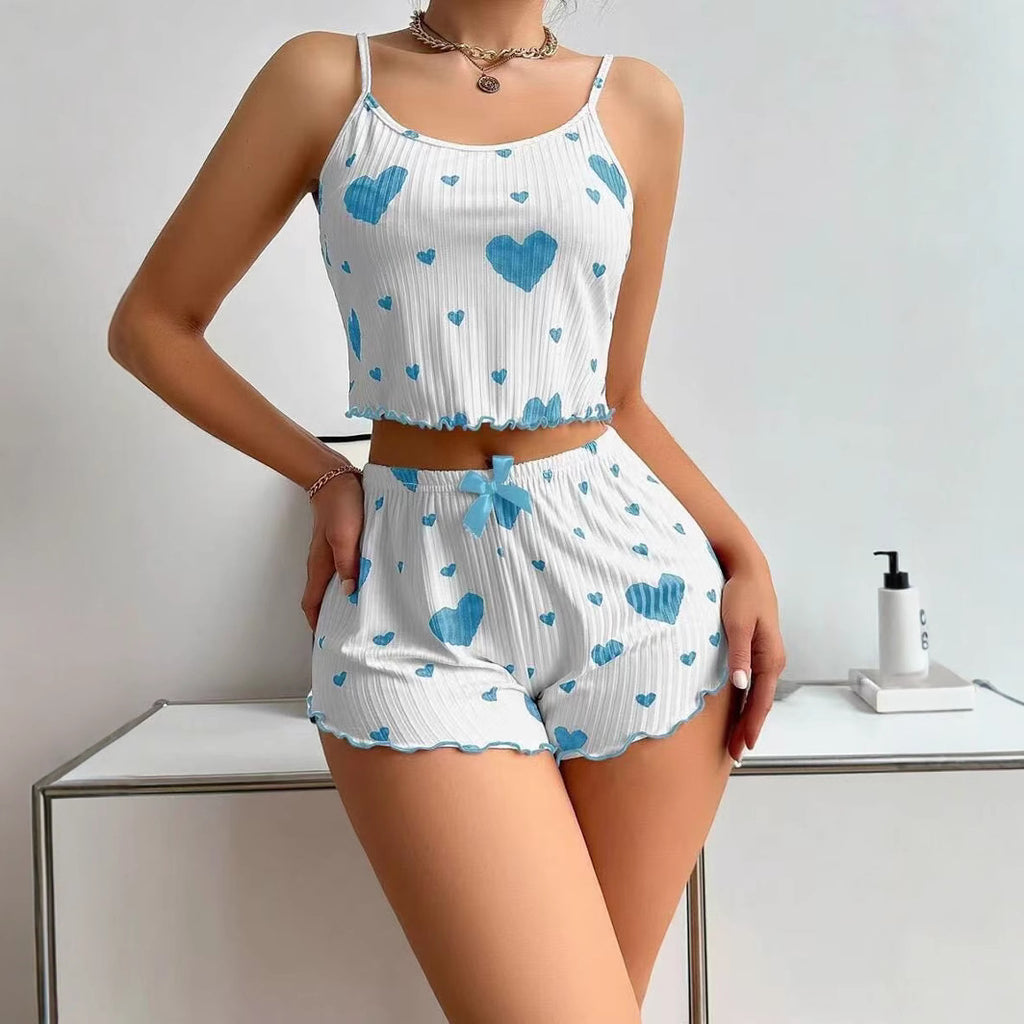 New Cross-Border Heart Women's Pajamas Two-Piece Set, Hot Style Women's Pajamas, Sexy Slim Pajamas Two-Piece Set
