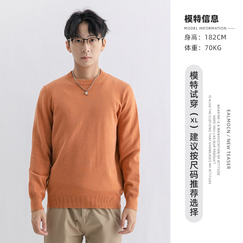Yimeng Men's Winter Wool Sweater Round Neck Long Sleeve Knitted Sweater Versatile Warm Sweater Base Shirt for Men