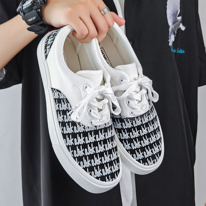 Autumn New Low-Top Men's Shoes, Breathable Canvas Shoes, Trendy Versatile Letter Sneakers, Couple Casual Shoes Wholesale