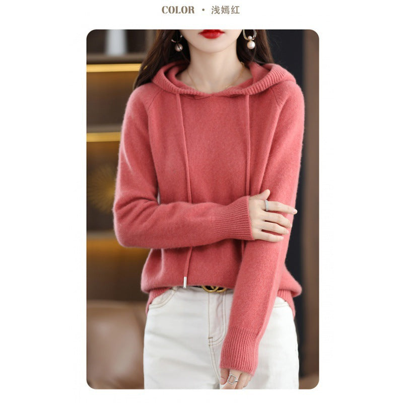 New Women's Solid Color Sweatshirt Autumn Hooded Bottoming Shirt Hoodie Short Knitted Loose Sweater