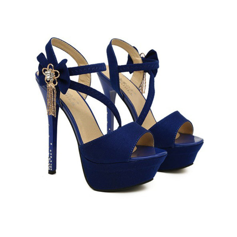 Super High Heels Summer Sexy Rhinestone Stiletto Heels 2024 Spring New Sandals Thick Sole Waterproof Platform Nightclub Princess Women's Shoes