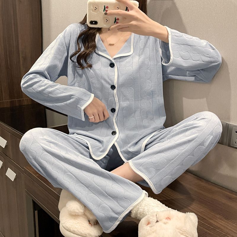 2025 New Long Sleeve Pajamas Women's Spring and Autumn Knitted Cotton High-end Pajamas Women's Sweet Princess Style Home Clothes