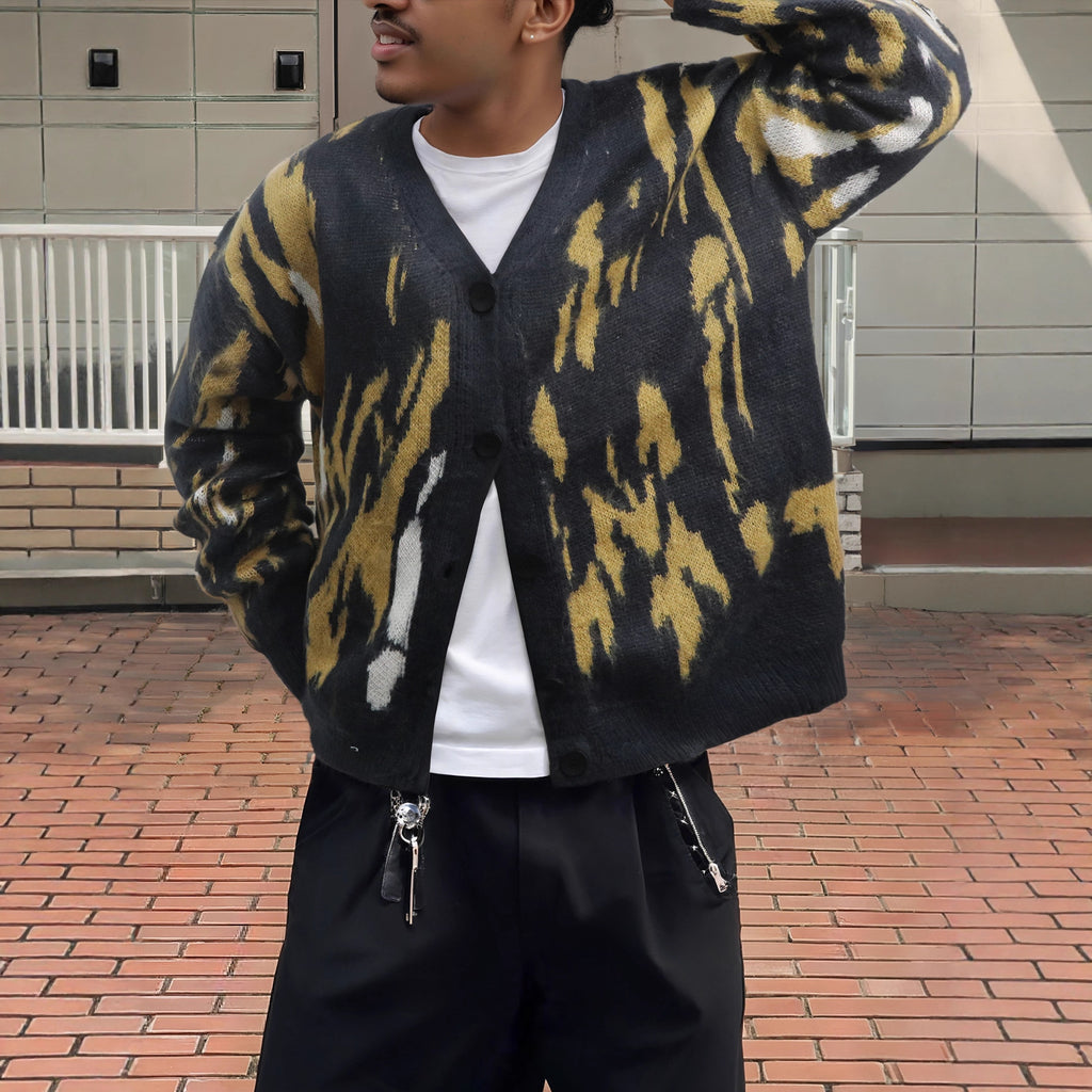 Andrei | Street Hip-Hop Style Sweater for Men, Autumn and Winter Style, Contrasting Colors, Lazy Style, Versatile, Loose Long-Sleeved Knitted Cardigan