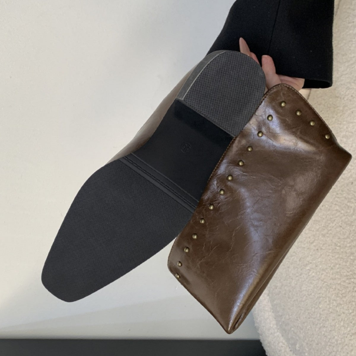 Original In-Stock 2025 Autumn and Winter Comfortable Mid-Heel Slouch Boots for Women, Chunky Heel, Square Toe, Black Over-The-Knee High Boots for Women