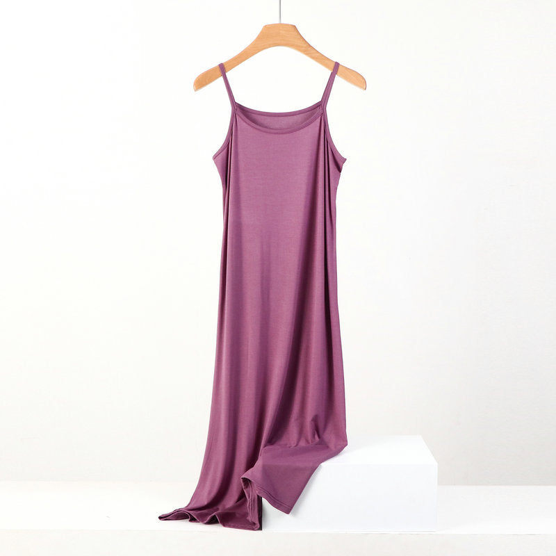 Plus Size Spring and Summer All-match Slim-fit Long Inner Nightgown Sling Modal Cotton Women's Solid Color Base dress