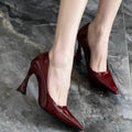 2025 Yang Shulin Same wine red Thick Heel Temperament Single Shoes Women's Horseshoe Heel Sexy High Heels Women's Shoes