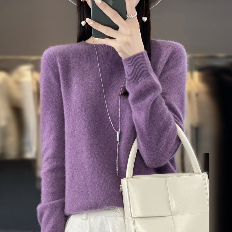 Wholesale First-Line Ready-To-Wear Round Neck Woolen Sweater for Women, Simple Elegant Knitted Sweater, Long-Sleeved Versatile Sweater Bottoming Shirt