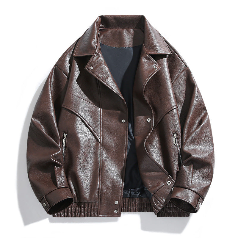 Solid Color American Retro Leather Jacket Men's Motorcycle New Leather Jacket Men's Pu Jacket Spring and Autumn Loose Trendy