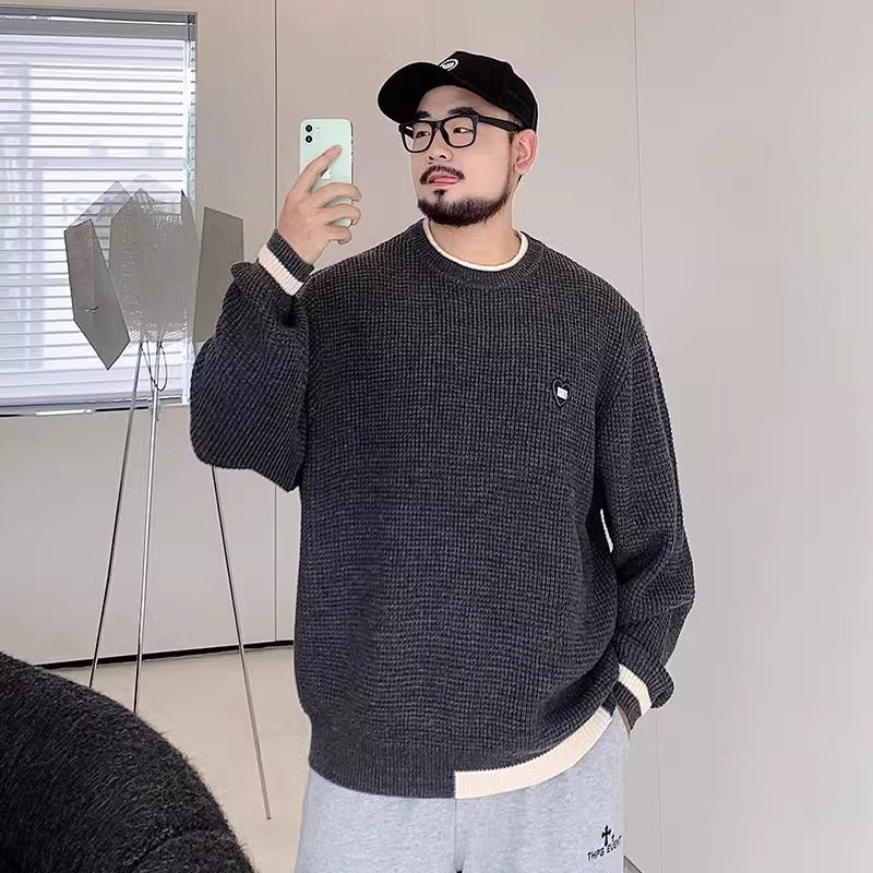 Trendy Brand plus size Men's Autumn and Winter Fake Two-piece Sweater Pullover Fatty Plus Plus Casual Fashion Loose Knitted Sweater