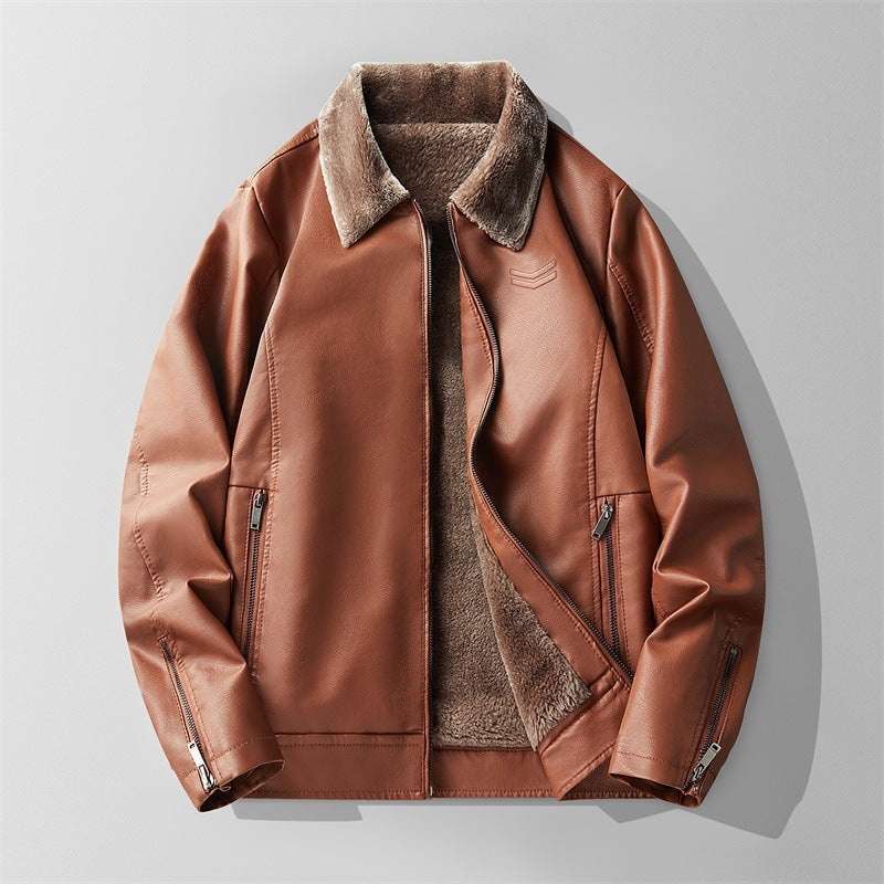 2024 New Winter fleece-lined Thickened Men's Leather Jacket Coat Fashion Casual Leather One Warm Leather Men