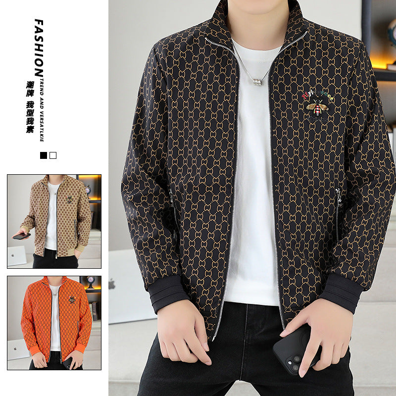 Autumn and Winter Men's Jackets, Warm Cotton Jackets, Young Men's Trendy Printed Baseball Jackets