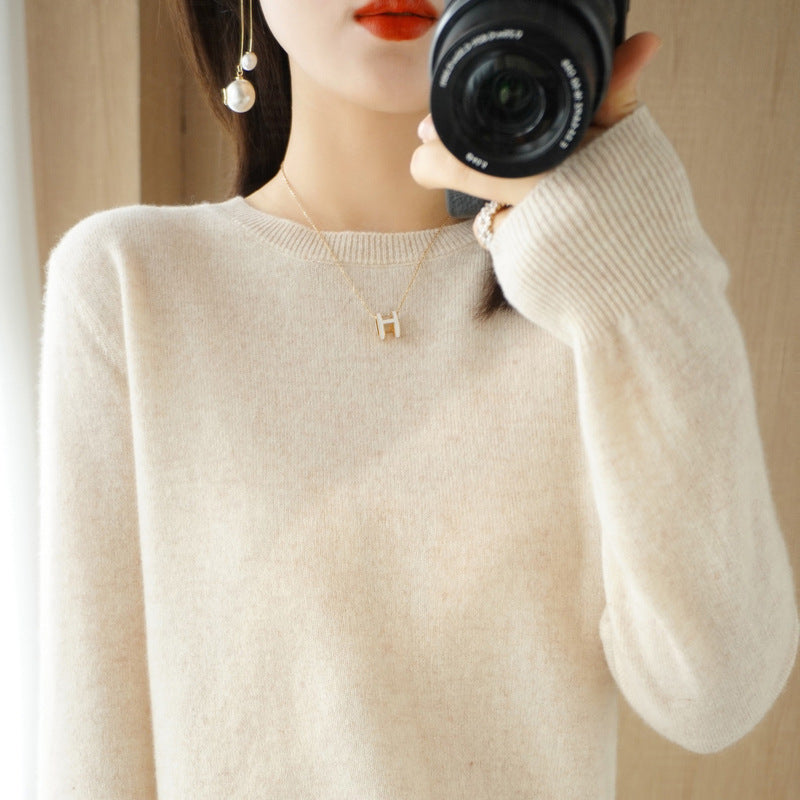 Sweater Women's Autumn and Winter Round Neck Knitted Sweater Women's Thin Long-Sleeved Bottoming Sweater Cross-Border Sweater Women's Non-Wool Knitted Sweater