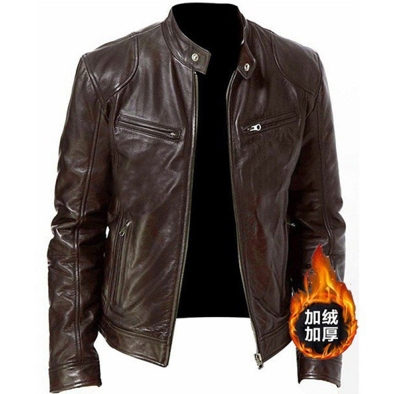 Foreign Trade European and American Men's Leather Jackets for Men and Teenagers Stand-Up Collar Punk Men's Motorcycle Leather Jackets Wholesale