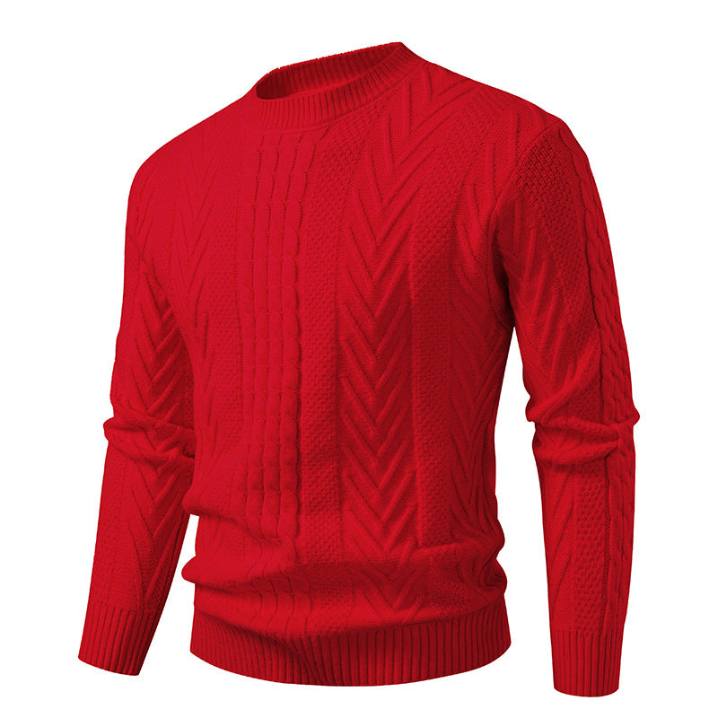 2025 Autumn and Winter New Men's Round Neck Pullover Twist Knitwear Trendyy Casual Pure Color Bottoming Knitwear Youth Trend