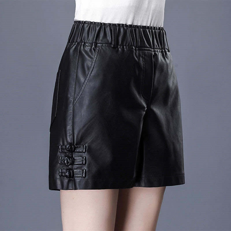 2024 New Autumn and Winter Leather Pants for Women, High-Waisted Fat Girls, Large Size Slimming Look Wide-Leg Pu Leather Shorts, Women's Leather Boot Pants, Trendy