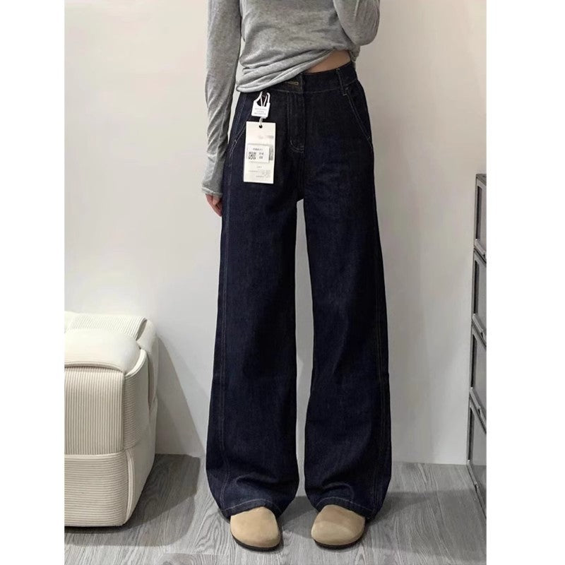 Denim Jeans Women's Autumn and Winter chubby girl High Waist Slimming Vintage Straight Pants Pear-shaped Narrow Figure