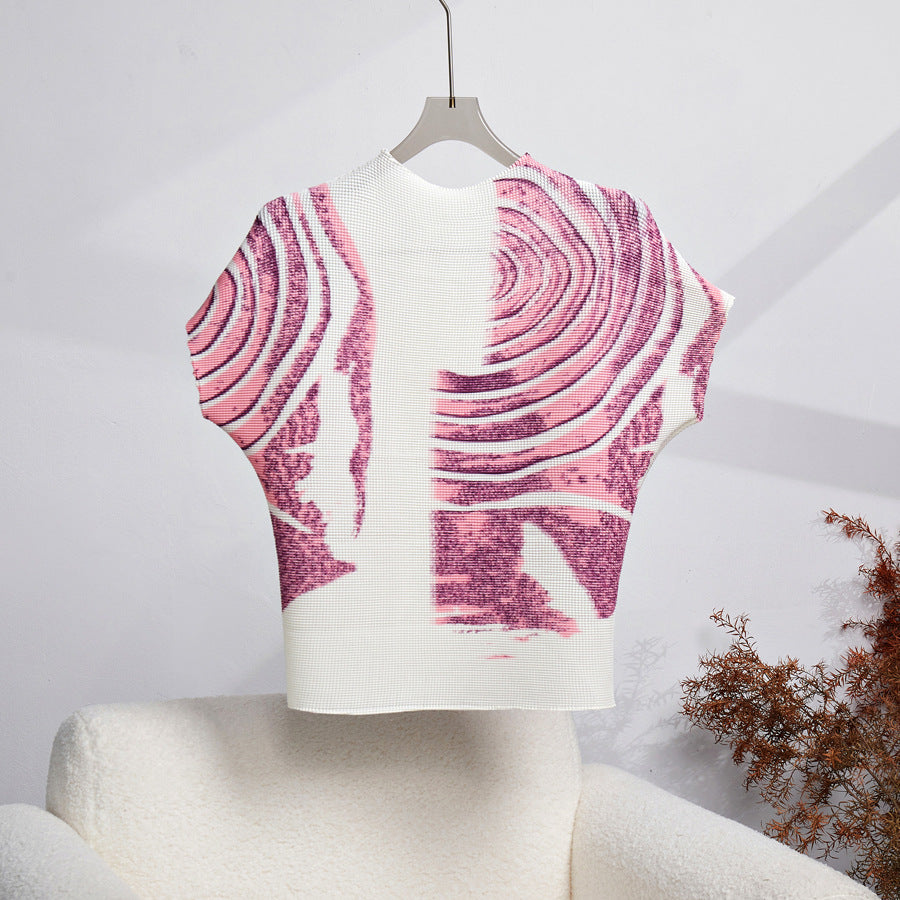 Short-Sleeved T-Shirt for Women in Summer, Loose Slimming Look Pleated Top Design, Niche New Style, High-End Western Style Shirt for Women