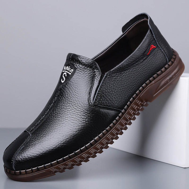 Genuine Leather White Sneakers, Men's Loafers, Summer Soft Leather Middle-Aged Dad Shoes, Slip-On Casual Leather Shoes, Men's Shoes