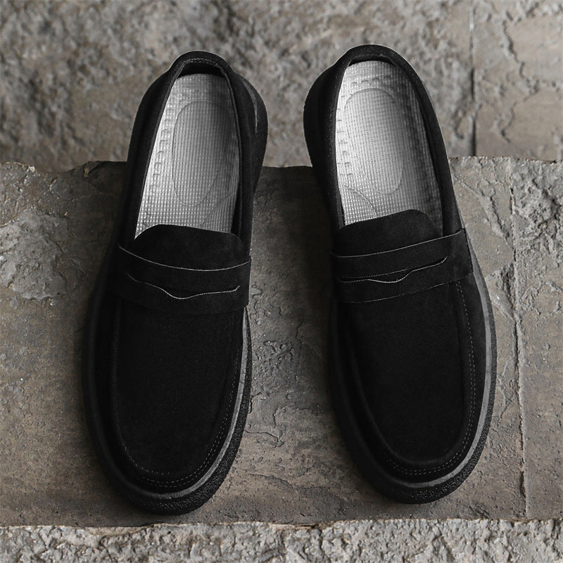 Men's Loafers 2026 New Spring Soft-Soled Genuine Leather Retro Suede Casual Slip-On Trendy Shoes