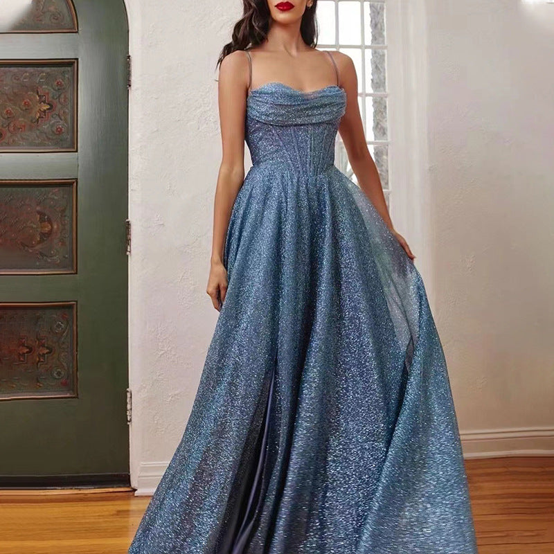 2025 New European and American Cross-Border Women's Clothing Amazon Long Skirt Sleeveless Tube Top Sprinkled with Gold Sexy Suspender Dress