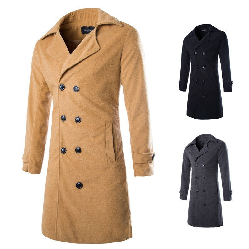 New foreign trade men's wholesale woolen coat men's slim fit woolen coat fashion long double-breasted trench coat
