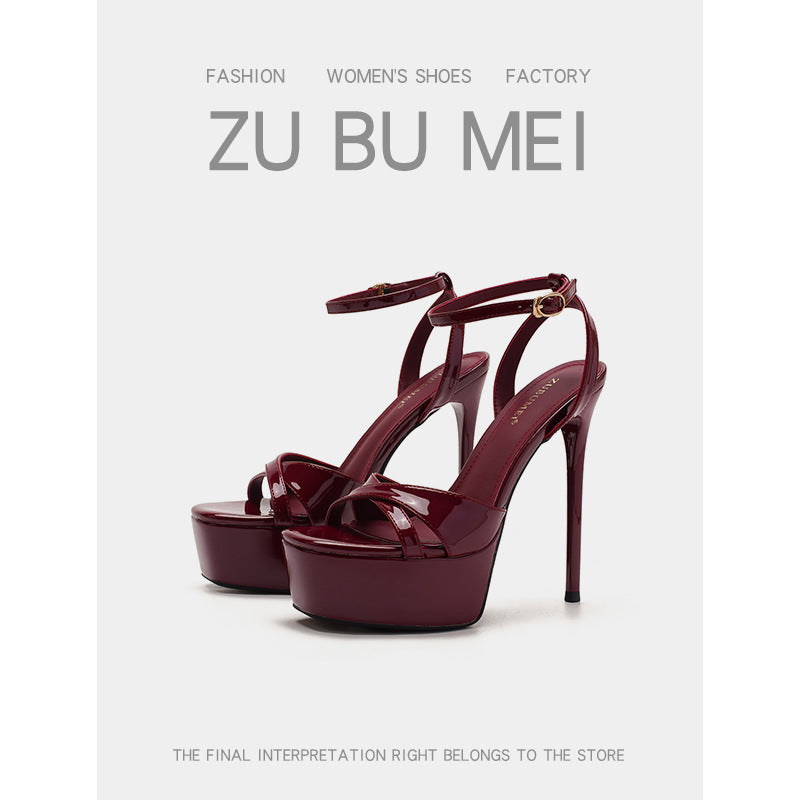 1488-6 Sexy Open-Toe Platform High Heels for Women with Square Toe and Stiletto Heels That Are Not Tiring for Feet and High-Heeled Sandals for Going Out