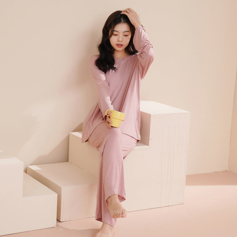 Modal Pajamas for Women, Spring and Summer Long-Sleeved, High-End, Large Size, Can Be Worn Outside, Spring and Autumn Women's Home Clothes with Chest Pads