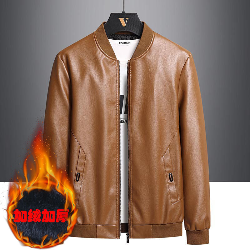 Foreign trade leather coat men's autumn new PU leather coat middle-aged men's thin leather jacket casual dad jacket men