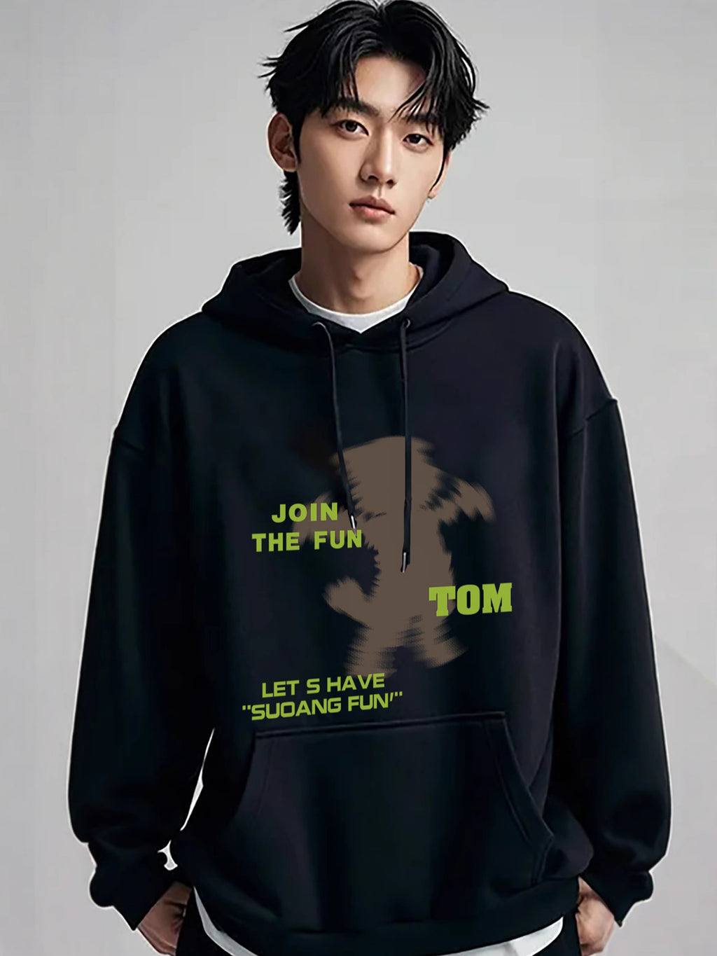 American Style Retro Trendy Fun Printed Hooded Sweat Autumn and Winter fleece-lined Loose Casual Hooded Top