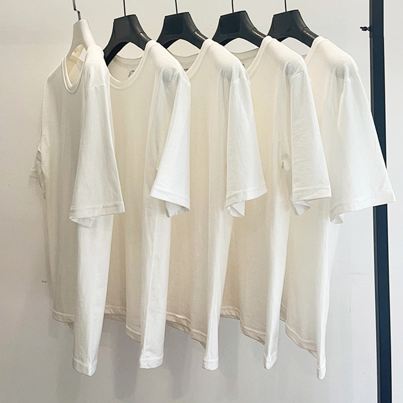 Dong Jie's Same Basic Right Shoulder White t Summer Cotton Normcore Style Casual Versatile Round Neck Loose T-Shirt for Women