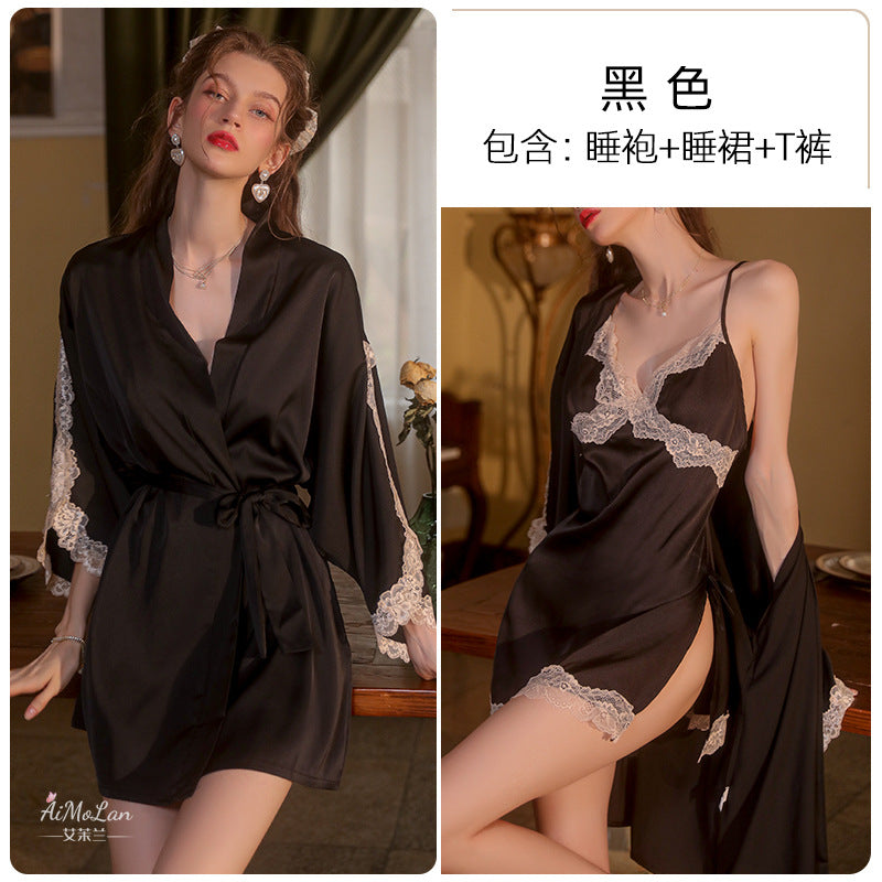 Meishilan Sexy Pajamas Underwear Women's Summer Sling Pajamas Two-piece Nightgown Sling suit Morning Gown Home Clothes 213