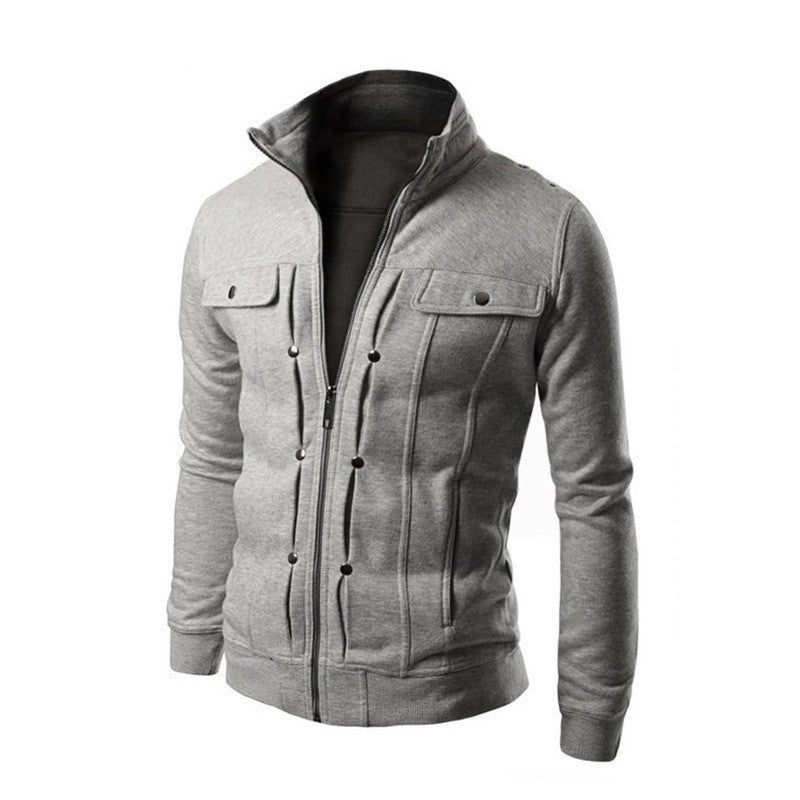Cross-border in stock foreign trade new stand collar sweater zipper cardigan men's coat slim short brushed sweater jacket