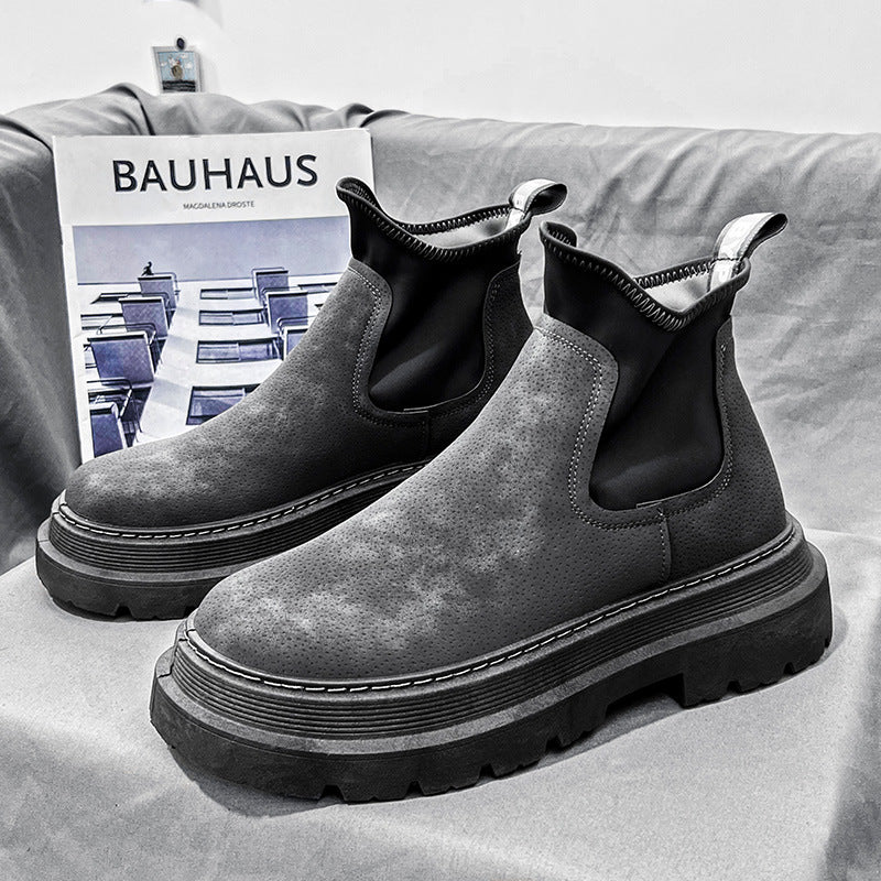 Men's shoes 2023 autumn new casual flat shoes Chelsea smoke tube boots British style high-top fashion tooling short boots
