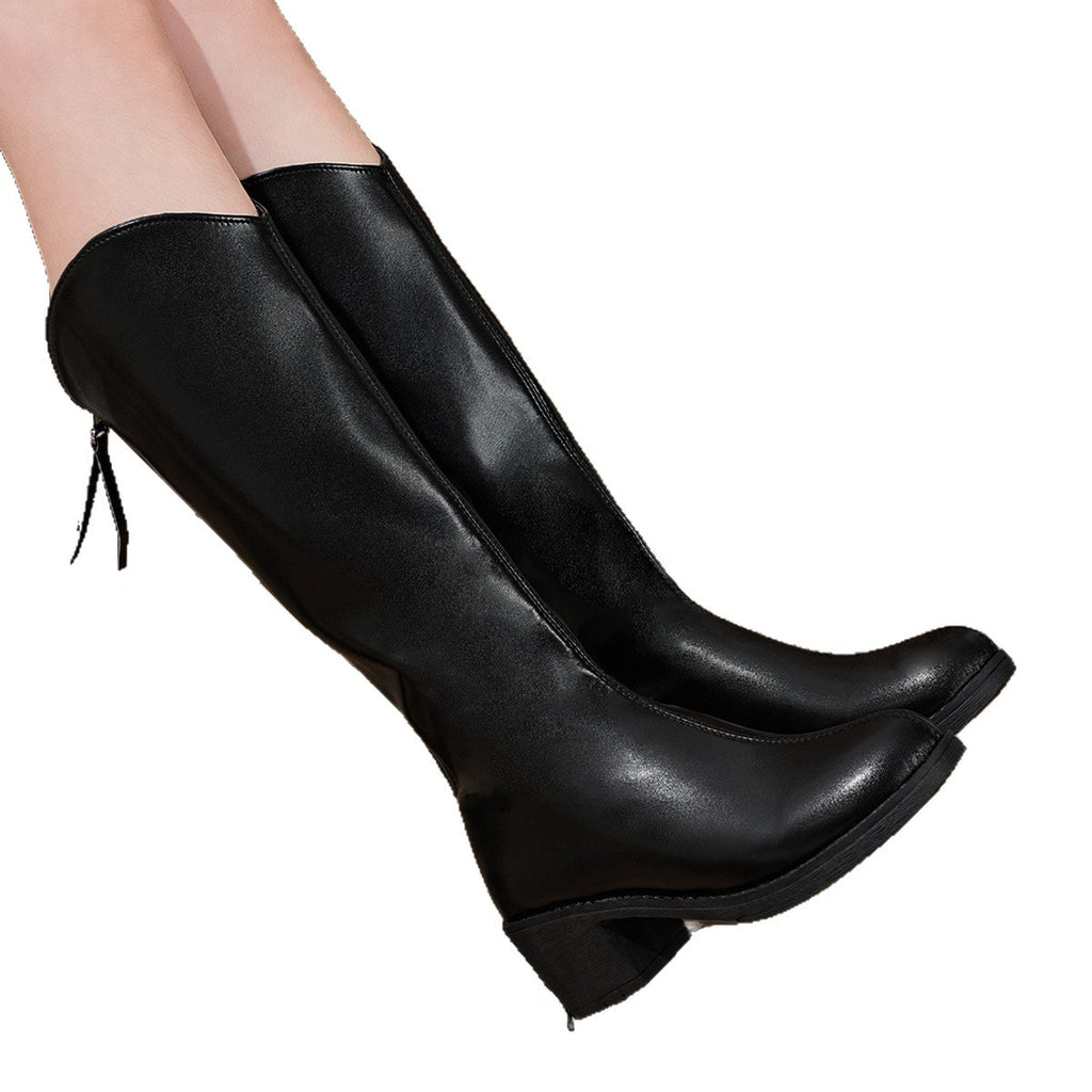 Over-The-Knee Boots for Women with Thick Heels 2025 Winter New Style Slimming Look Boots Retro V-Mouth Round-Toe Fashion Boots