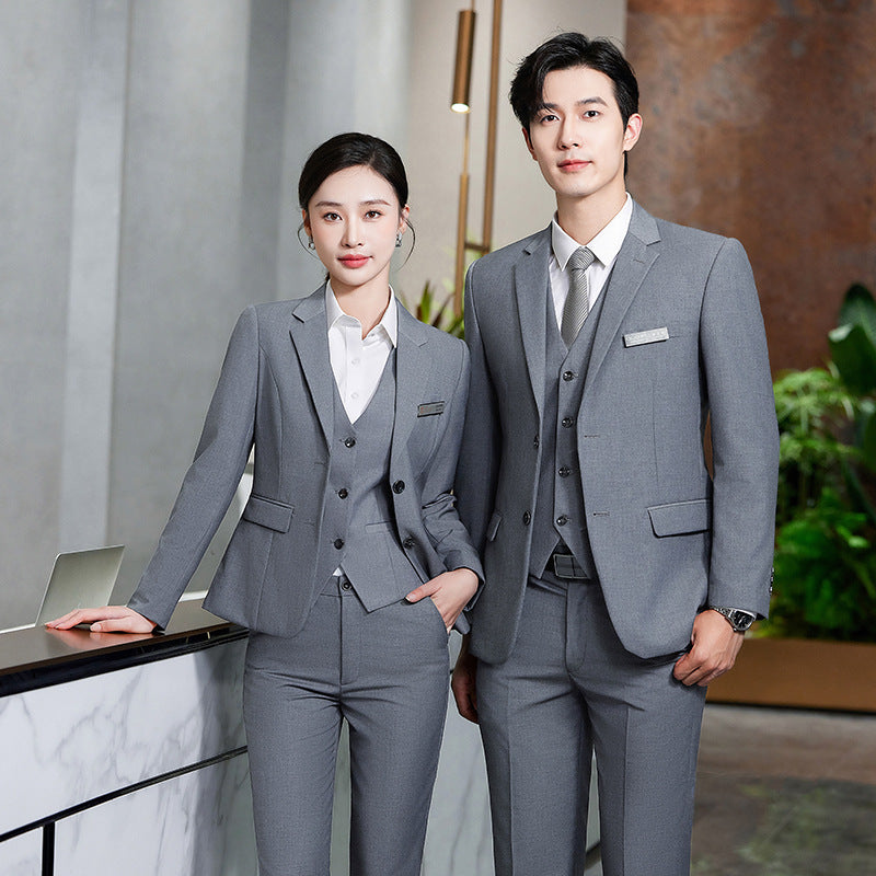 Four Seasons Serge Suit Business Suit for Men and Women Autumn Slim-fit Business Suit Women's Pants Vest Dress
