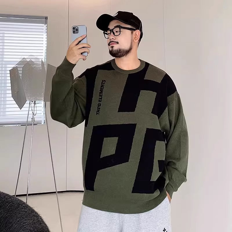 Trendy Brand plus size Men's Autumn and Winter Fake Two-piece Sweater Pullover Fatty Plus Plus Casual Fashion Loose Knitted Sweater