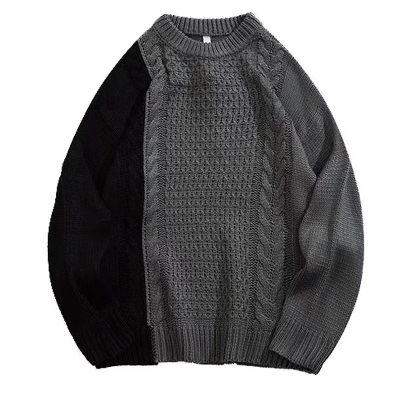 Autumn and Winter Stitching Contrast Sweater Men's Loose Ins Niche Design Sense Student Hip-Hop Knitted Sweater Coat Top