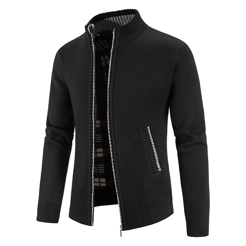 Foreign trade Men's autumn and winter cardigan zipper sweater velvet stand collar jacket men's loose sweater coat top men