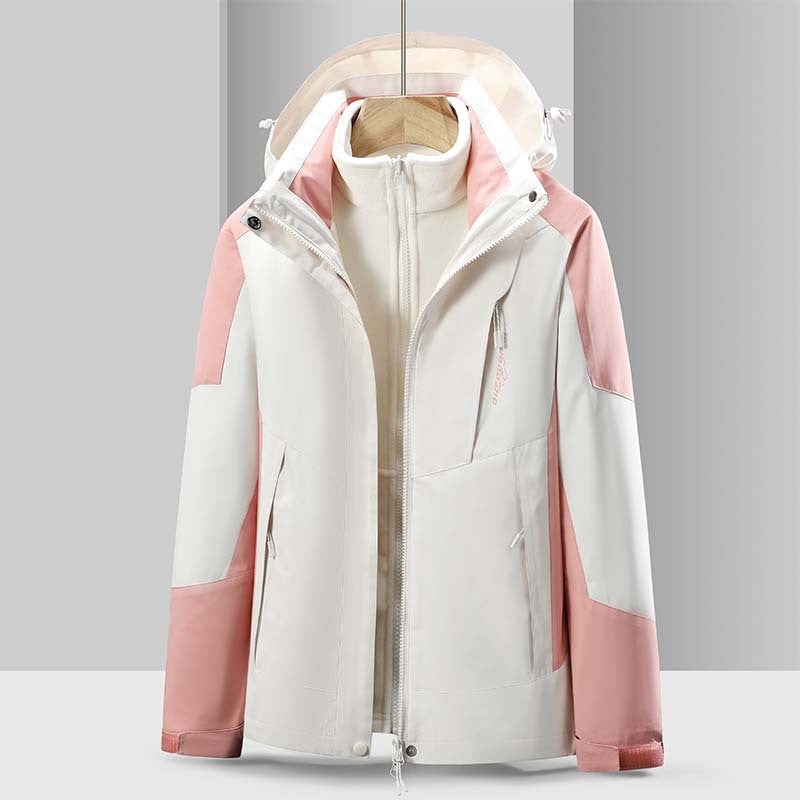 Cross-Border 2023 Outdoor Waterproof and Windproof Three-In-One Detachable Two-Piece Fleece Jacket for Men and Women, Mountaineering Clothing