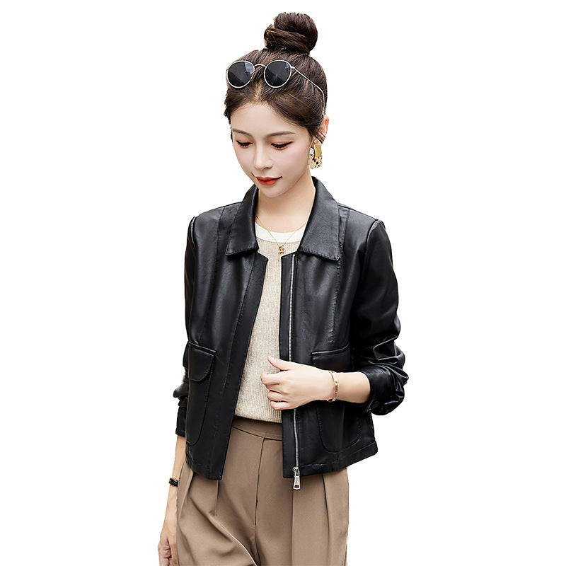 Counter genuine goods leather leather women 2025 new mouth temperament show thin plus size high-grade leather jacket a generation of hair