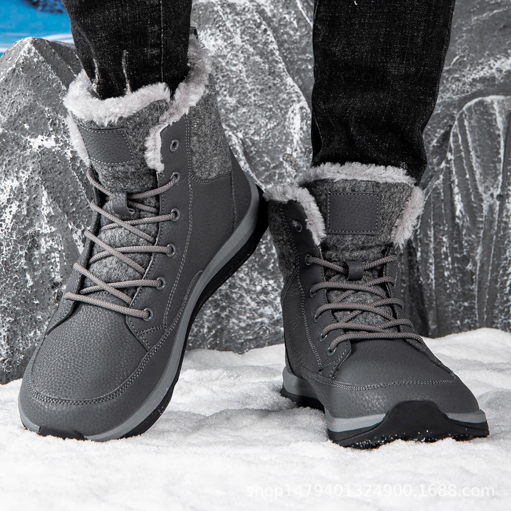 Men's Winter Snow Boots, Men's Hiking Shoes, Fleece-Lined, Thickened, Warm, Large Size Cotton Boots, High-Top Warm Shoes