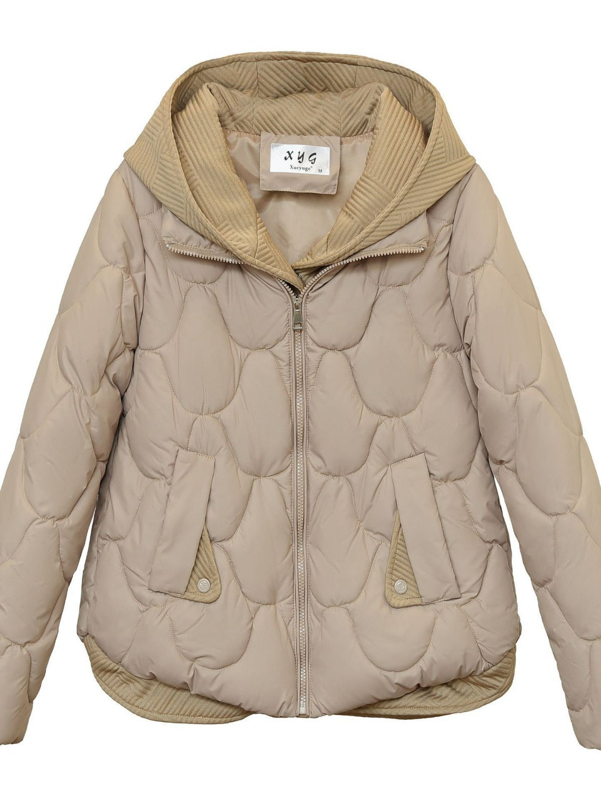 Hooded fake two-piece down cotton clothes women's clothing New Year short corrugated frayed high-end off-season cotton-padded jacket coat fashion