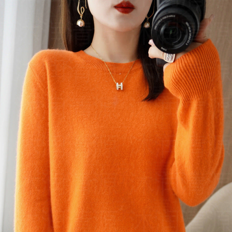 Sweater Women's Autumn and Winter Round Neck Knitted Sweater Women's Thin Long-Sleeved Bottoming Sweater Cross-Border Sweater Women's Non-Wool Knitted Sweater