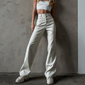 European and American Cross-Border New Products 2025 Autumn Women's Clothing Pu Leather Pure Color High Waist Straight Button Casual Leather Pants Women's Manufacturer Wholesale