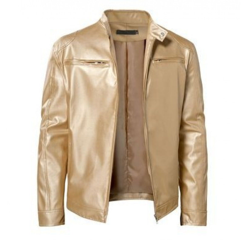 Foreign Trade European and American Men's Leather Jackets for Men and Teenagers Stand-Up Collar Punk Men's Motorcycle Leather Jackets Wholesale