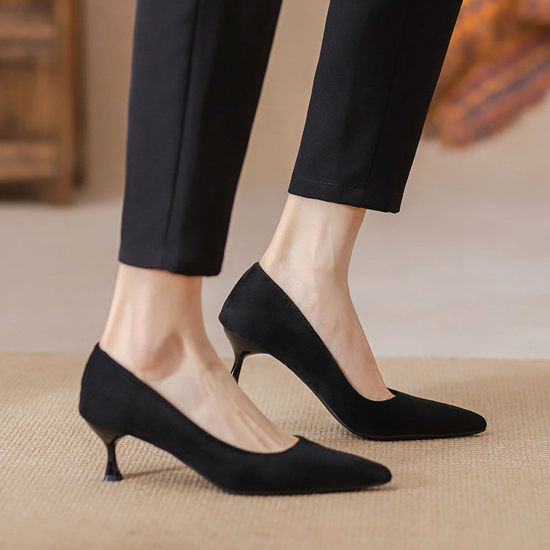 9878 High Heels Women's Stiletto Heel 2024 Spring and Summer New Temperament Goddess Black Single Shoes Interview Professional Work Shoes